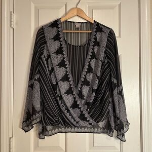 Chico's Black and Silver Floral Blouse